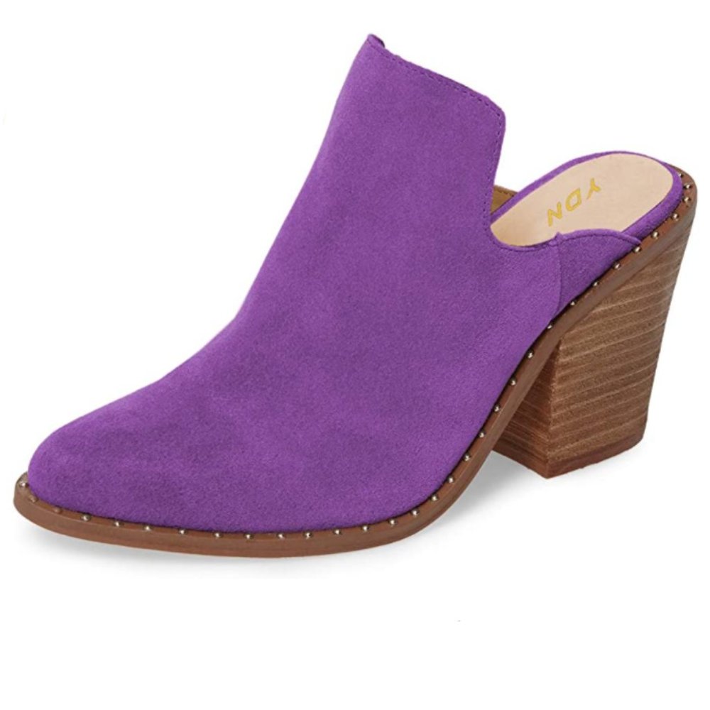 YDN Comfy Studded Clogs Pointed Toe Chunky Heel